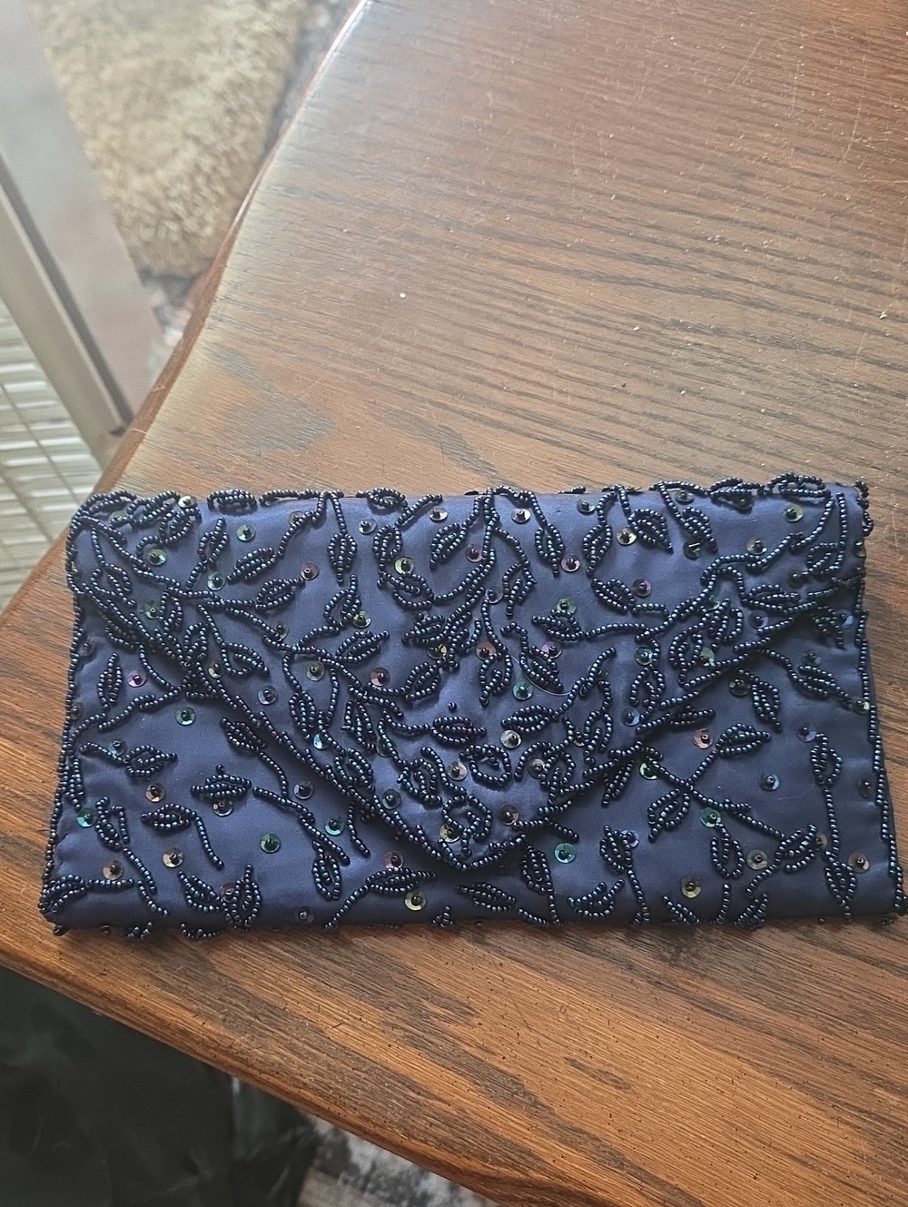 Embroidered Beaded Navy Evening Clutch